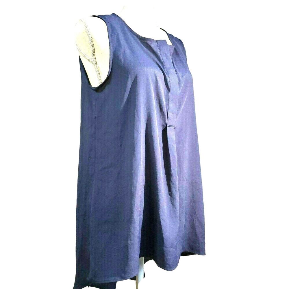 Hug Blue Top Size XL Hidden Button High Low Pullover Sleeveless Semi Sheer New